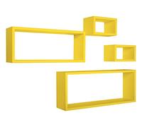 MODULARREDO Merlin Lot de 4 étagères murales, armoires murales, étagères murales, 75 x 30 et 60 x 25 p15,5 cm, 2 de 25 x 15 cm, jaune canari - Fabriqué en Italie