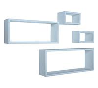 MODULARREDO Merlin Lot de 4 étagères murales, armoires murales, étagères murales, 75 x 30 et 60 x 25 p15,5 cm, 2 de 25 x 15 cm, bleu baltique - Fabriqué en Italie
