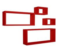 MODULARREDO Merlino Lot de 4 étagères murales pour salle de bain, rouge, fabriquées en Italie