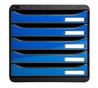 EXACOMPTA Module de classement 5 tiroirs. Coloris noir/bleu glossy - 27,8 x 26,7 x 34,7 cm