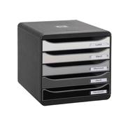 Exacompta - Module de classement Big Box Plus - 5 tiroirs pour documents A4+ - Arlequin noir/gris