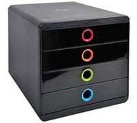 Exacompta - Réf. 314498D - POP-BOX - Caisson 4 tiroirs fermés pour document A4+ - Dimensions extérieures : Profondeur 34,70 x largeur 27,80 x Hauteur 26,70cm - Noir/arlequin