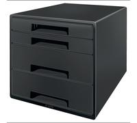 LEITZ - Bloc à Tiroirs pour Bureau, Organiseur de Bureau avec 4 Tiroirs A4, 100% Recyclable, Compensé en CO2 & Certifié Blue Angel, Gamme Recycle, coloris Noir, 53720095
