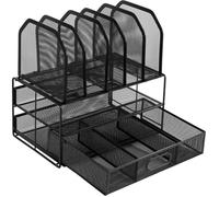 Module de rangement grillagé - 2 plateaux coulissants et 5 divisions verticales pour tri de bureau, finition noir