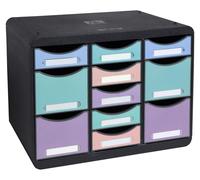 Module de tri avec 11 tiroirs, mélange de couleurs aquarelle, en plastique