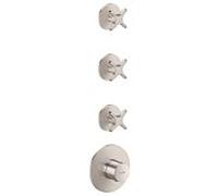 Module thermostatique encastré hansgrohe AXOR One 48713800, 3 sorties, avec poignée croisée, finition inox