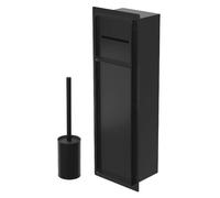 LuxeBath Niche Module Encastré, avec Couvercle 60 x 20 x 14 cm, en Acier Noir Mat, Espace de Rangement à Papier Hygiénique et Porte-Brosses, avec Support de Rouleau Fermé, Armoire Murale à Carreler WC