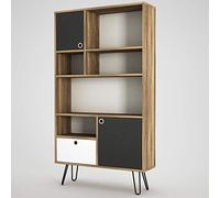 moebel17 4180 Caramel Étagère de Rangement Murale en Bois Noyer Anthracite, avec Pieds en métal, étagère Design pour Salon, 90 x 160 x 25 cm