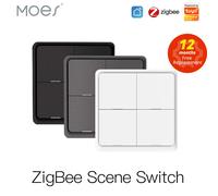 Moes Interrupteur à Commande Wifi, Contrôle, Bouton Poussoir, sans Fil, Alimentation Batterie Automatique, Appareil Tuya ZigBee, 4 Commutateurs, 12 Ambiances 4 Gang Gray