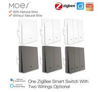 MOES - interrupteur d'éclairage intelligent Tuya ZigBee, sans fil neutre, aucun condensateur nécessaire, vie intelligente, 2/3 voies, fonctionne avec l'application Alexa Google à distance 3 gang white