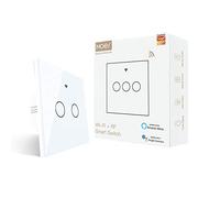 MOES Interrupteur mural intelligent RF433 avec fonction Wifi, Aucun fil neutre nécessaire, Compatible avec Smart Life/Tuya App, Alexa et Google Home, 2 Gang Blanc, Prend uniquement en charge 2,4 GHz