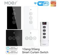 MOES WiFi interrupteur de store intelligent pour rideau électrique motorisé Tuya volet roulant Alexa Echo Google Home commande vocale EU Noir (carré)