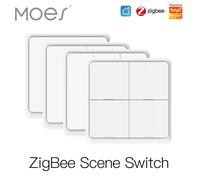 Moes ZigBee - interrupteur de scène sans fil, 12 modes de contrôle, bouton poussoir manuel, 2MQTT, installation de scénarios domotique, appareils intelligents Tuya 4 Gang Scene Switch