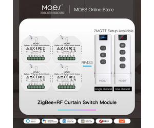 Moes ZigBee Interrupteur Intelligent pour Volets Roulant, Module pour Rideaux Electriques Motorisés RF433, Moteur 2MQTT Smart Life, Compatible avec Application Alexa Google Home pour Store Motorisé Op