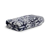 Möve Brooklyn Botanic Serviette de Toilette 85% Coton, 10% Viscose, 5% Lin, Beige Naturel/Bleu foncé (Deep Sea), 50 x 100 cm