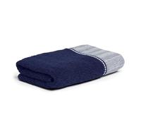 Möve Brooklyn Serviette de Toilette Unie avec Bordure à Chevrons, 85% Coton, 10% Viscose, 5% Lin, Bleu foncé (Deep Sea), 50 x 100 cm