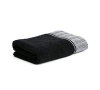 Möve Brooklyn Serviette de Toilette Unie avec Bordure à Chevrons, 85% Coton, 10% Viscose, 5% Lin, Noir, 50 x 100 cm