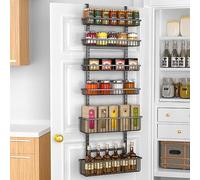 Moforoco Organiseur de garde-manger à 6 niveaux au-dessus de la porte, organisation et rangement de garde-manger, panier suspendu noir, étagère à épices murale, étagères d'assaisonnement, maison et