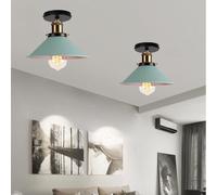 MOGOD 2Pcs Lampe de Plafonde Luminaire Industriel 22cm Vintage Lustre Plafonnier Cage en Métal Vert pour Cuisine Salon