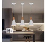 MOGOD 2PCS Lustre Suspension Vintage Ø14cm Blanc, Plafonnier Industriel E27 en Métal et Bois Luminaire Suspendu Abat-Jour