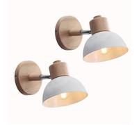 MOGOD Lot de 2 Applique Murale Industrielle Vintage Blanc Ø15CM Lampe Murale Réglable en Bois Métal Rétro E27 Luminaire Interieur