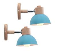 MOGOD Lot de 2 Applique Murale Industrielle Vintage Bleu Ø15CM Lampe Murale Réglable en Bois Métal Rétro E27 Luminaire Interieur