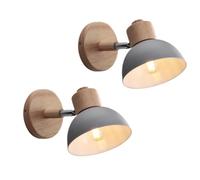 MOGOD Lot de 2 Applique Murale Industrielle Vintage Gris Ø15CM Lampe Murale Réglable en Bois Métal Rétro E27 Luminaire Interieur