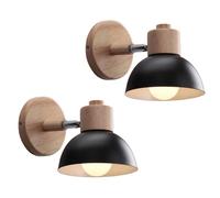 MOGOD Lot de 2 Applique Murale Industrielle Vintage Noir Ø15CM Lampe Murale Réglable en Bois Métal Rétro E27 Luminaire Interieur