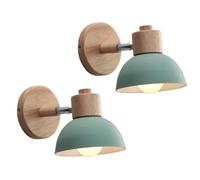 MOGOD Lot de 2 Applique Murale Industrielle Vintage Vert Ø15CM Lampe Murale Réglable en Bois Métal Rétro E27 Luminaire Interieur