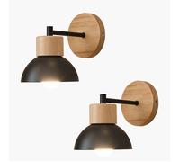 MOGOD Lot de 2 Applique Murale Interieur Moderne Ø15CM Noir Lampe Murale Vintage Réglable en Bois Métal Rétro E27 Luminaire