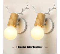 MOGOD Lot de 2 Applique Murale Moderne Forme de Cerf Antler Lampe Interieur E27 Luminaire Décor Noël en Bois et Métal - Blanc