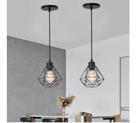 MOGOD LOT DE 2 Lustre Industriel Suspension Cage en Fer Noir E27 Ø16cm Plafonnier Ajustable design Vintage pour Salon Bureau