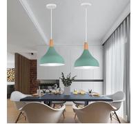 MOGOD LOT DE 2 Lustre Moderne Macaron Vert Ø20cm, E27 Luminaire en Metal et Bois - Lampe Suspendue de Salle à Manger Chambre