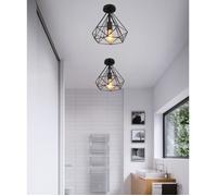 MOGOD LOT DE 2 Plafonnier Industriel E27 25CM Vintage Lampe de Plafonde Luminaire Cage en Métal Noir