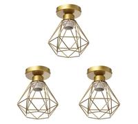 MOGOD Lot de 3 Plafonnier Moderne en Cage Doré, Ø16cm Abat-jour en Forme de Diamant, E27 Applique Mural Éclairage Luminaire