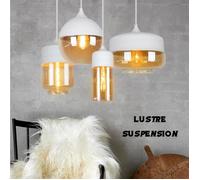 MOGOD Lot de 4 Lustre en Verre Ambre Blanc, Plafonnier Moderne E27 Suspension Décore pour Chambre Salon Salle à Manger