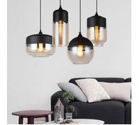 MOGOD Lot de 4 Lustre en Verre Ambre Noir, Plafonnier Moderne E27 Suspension Décore pour Chambre Salon Salle à Manger