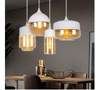Mogod Lot de 4 Lustre en Verre Suspension Luminaire Vintage E27 Blanc Ambre pour Cuisine Salon Salle à Manger
