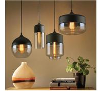 Mogod Lot de 4 Lustre en Verre Suspension Luminaire Vintage E27 Noir Ambre pour Cuisine Salon Salle à Manger