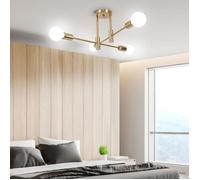 MOGOD Lustre Industriel Vintage 4 E27 Lumières, Plafonnier Moderne Doré, Luminaire pour Chambre Salon Salle à Manger