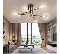 MOGOD Lustre Industriel Vintage 6 E27 Lumières, Plafonnier Moderne Noir et Cuivre, Luminaire pour Chambre Salon Salle à Manger