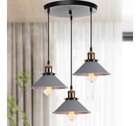 MOGOD Lustre Plafonnier 3 Lampes Suspension Luminaire en Métal Gris style Moderne pour Cuisine Bureau
