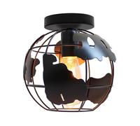 MOGOD Lustre Plafonnier en Cage Globe Terrestre - Rétro Industrielle - Métal - Noir Ø20cm Plafonnier Luminaire pour Salon Cuisine