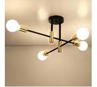 MOGOD Lustre Plafonnier Industriel Vintage, 4 E27 Têtes Lampe de Plafond en Métal Noir et Cuivre, pour Salon Salle à Manger Chambre