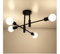 MOGOD Lustre Plafonnier Industriel Vintage, 4 E27 Têtes Lampe de Plafond en Métal Noir, pour Salon Salle à Manger Chambre