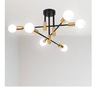 MOGOD Lustre Plafonnier Industriel Vintage, 6 E27 Têtes Lampe de Plafond en Métal Noir et Cuivre, pour Salon Salle à Manger Chambre