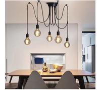 MOGOD Lustre Suspension 5 Lampes Plafonnier Créatif Rétro Industriel DIY Ajustable Longueur avec 1.5m Fil (pas d'ampoule)