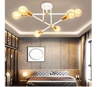 MOGOD Moderne Plafonnier - 6 E27 Lumières Rétro - Lustre Suspension en Métal Blanc Doré - pour Salon Chambre Salle à Manger