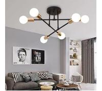 MOGOD Moderne Plafonnier - 6 E27 Lumières Rétro - Lustre Suspension en Métal Noir Cuivre - pour Salon Chambre Salle à Manger