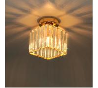 MOGOD Plafonnier en Cristal Moderne Carré Ø14cm*16cm, Mini Plafonnier Doré, E27 Lustre Pour Entrée Couloir Chambre Salon